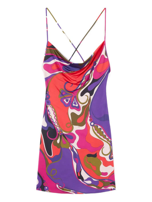 Pucci Orchidee Print Short Jersey Dress — Red — Size XS — Front View