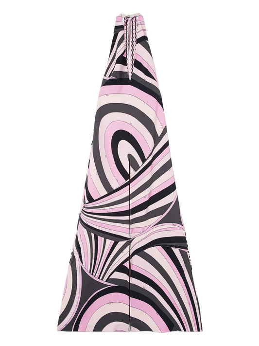 Pucci Print V Neck Long Dress — Pink — Size XS — Front View