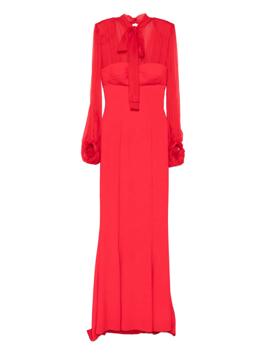 Silk Love Lace Margot Long Sleeve Maxi Dress — Red — Size S — Front View