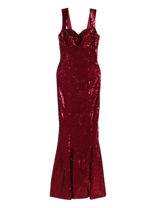 Silk Love Lace Annabel Sequin Maxi Dress — Red — Size XS — Front View