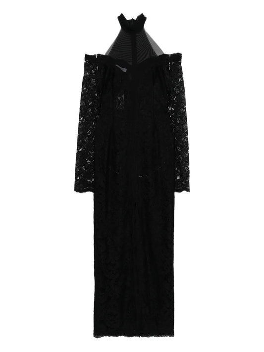 Axel 113 Raven Lace Long Sleeve Maxi Dress — Black — Size XS — Front View