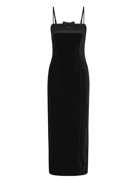 Posse Quincy Velvet Midi Dress — Black — Size XS — Front View