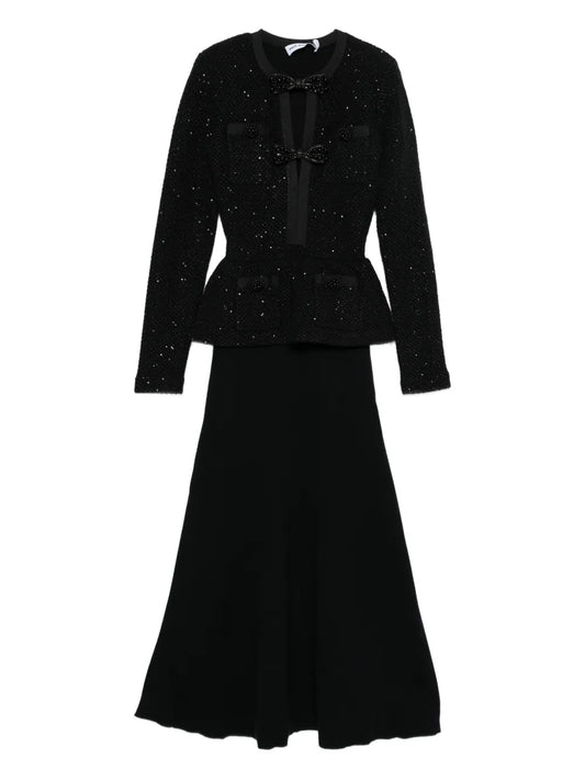 Self Portrait Bow Embellished Midi Dress — Black — Size S — Front View