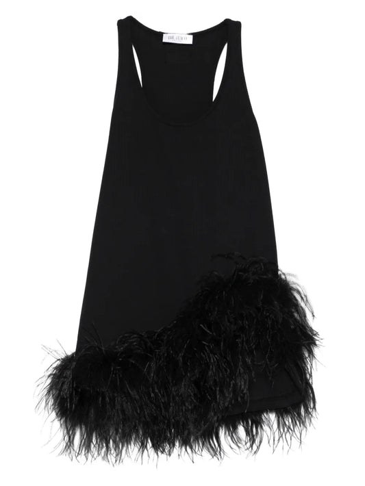 The Attico Feather Trim Mini Dress — Black — Size XS — Front View