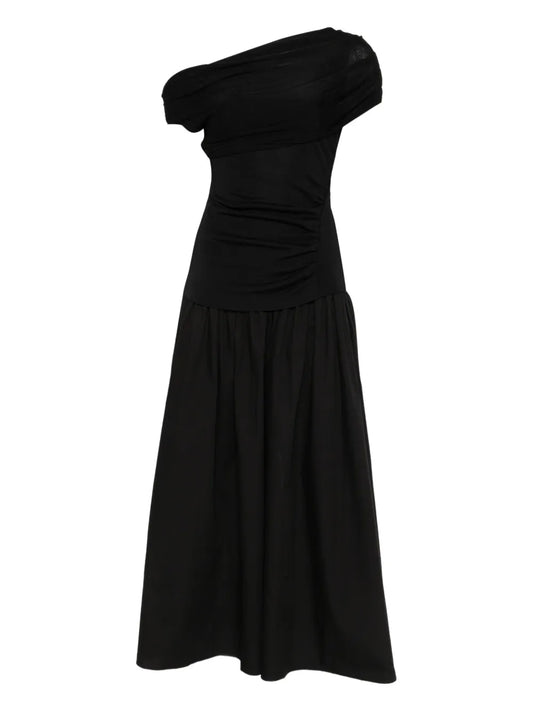 Self Portrait Draped Midi Dress — Black — Size XXS — Front View