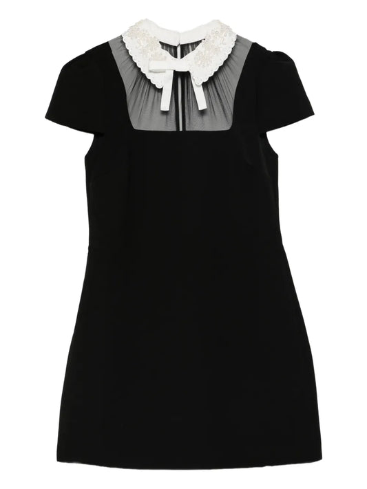 Self Portrait Beaded Collar Mini Dress — Black — Size XS — Front View