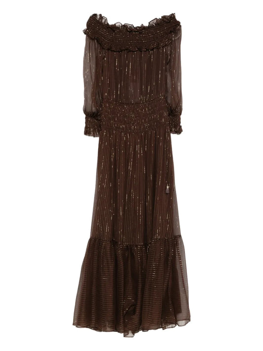 Self Portrait Georgette Maxi Dress — Brown — Size XS — Front View