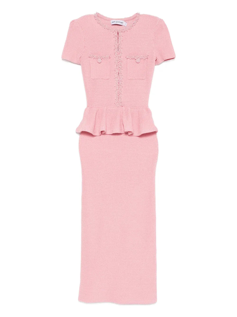 Self Portrait Peplum Midi Dress — Pink — Size XXS — Front View