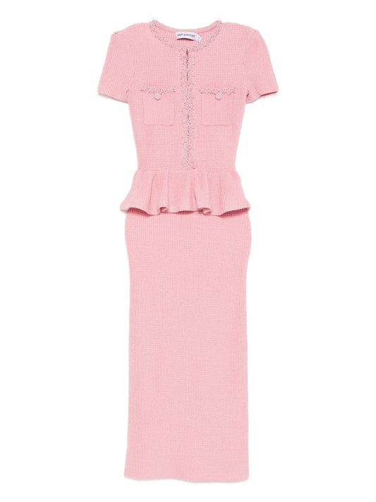 Self Portrait Peplum Midi Dress — Pink — Size XXS — Front View