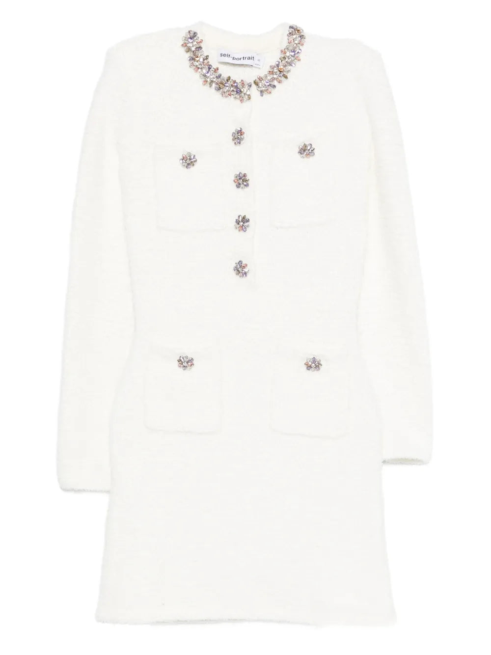 Self Portrait Embellished Pocket Mini Dress — White — Size XS — Front View
