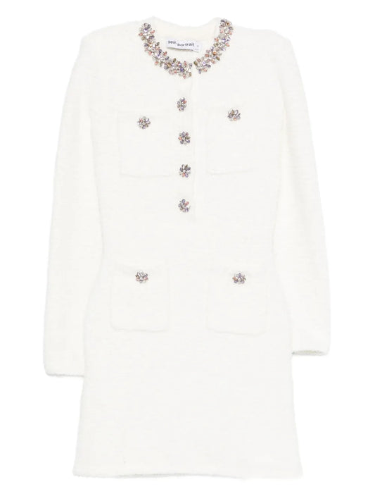 Self Portrait Embellished Pocket Mini Dress — White — Size XS — Front View