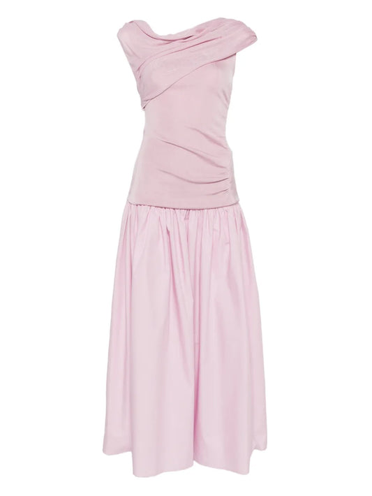 Self Portrait Draped Gathered Midi Dress — Red/ Pink — Size XS — Front View