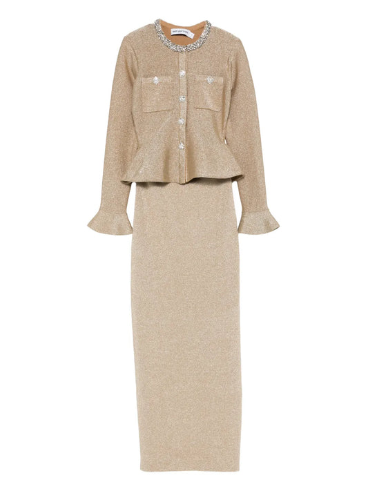 Self Portrait Embellished Midi Dress — Gold — Size XS — Front View