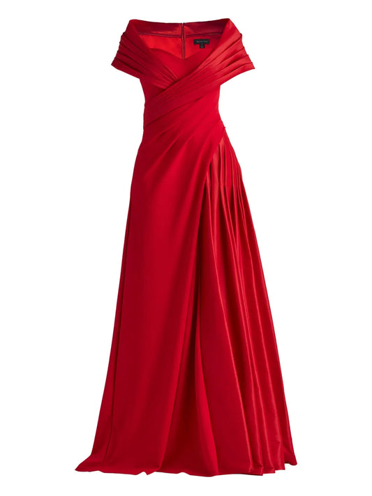 Tadashi Shoji Pleated Draped Gown — Red — Size XS — Front View