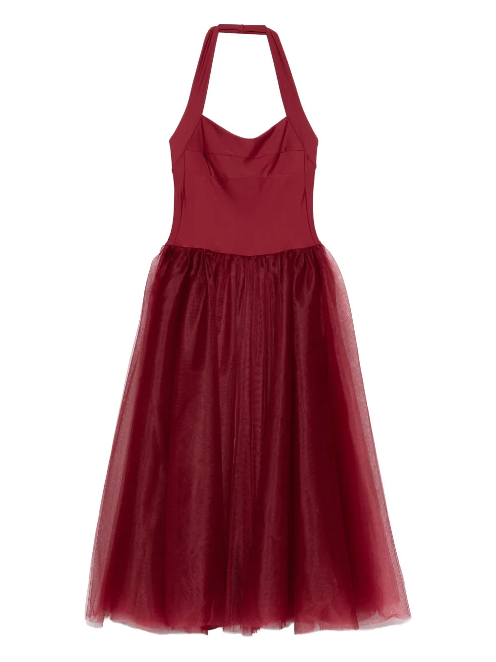 Atu Body Couture Halterneck Tulle Skirt Midi Dress — Red — Size XXL — Front View