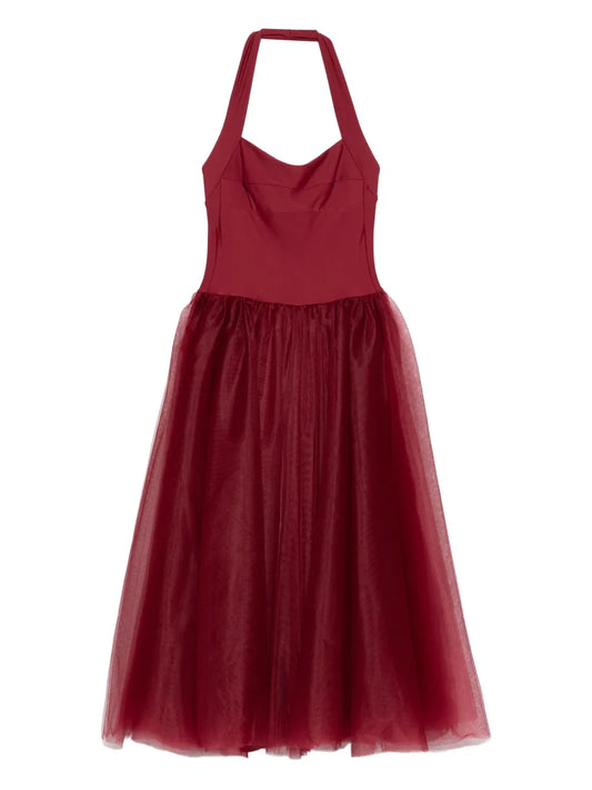 Atu Body Couture Halterneck Tulle Skirt Midi Dress — Red — Size XXL — Front View