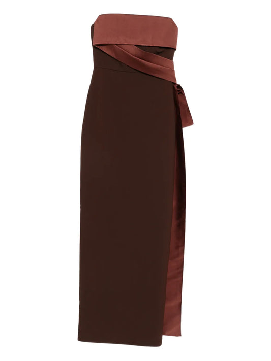 Roland Mouret Strapless Tie Detail Maxi Dress — Brown — Size XS — Front View