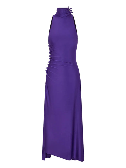 Rabanne Draped Snap Fastening Midi Dress — Purple — Size S — Front View