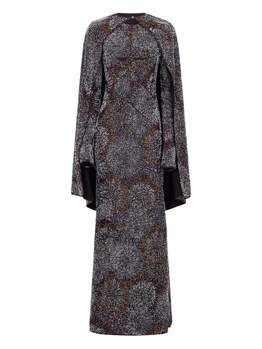 Rabanne Long Sleeve Pearl Crepe Dress — Black/ Red — Size XS — Front View