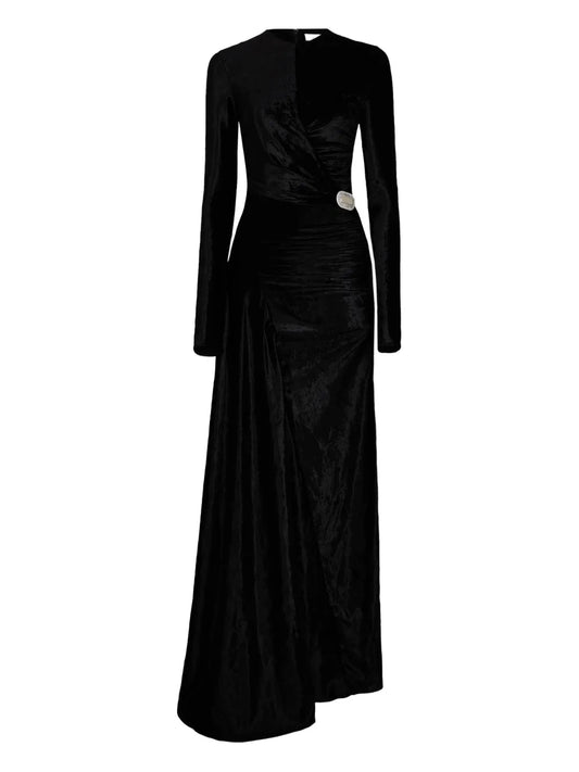 Rabanne Draped Velvet Maxi Dress — Black — Size S — Front View