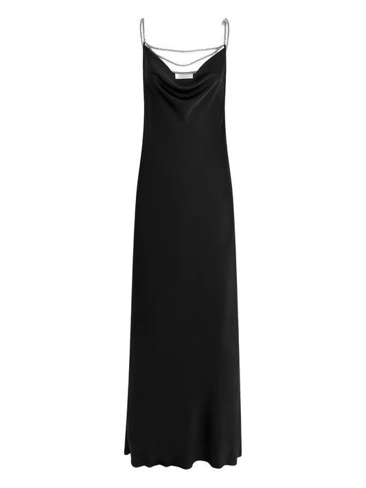 Rabanne Chain Strap Satin Slip Dress — Black — Size M — Front View