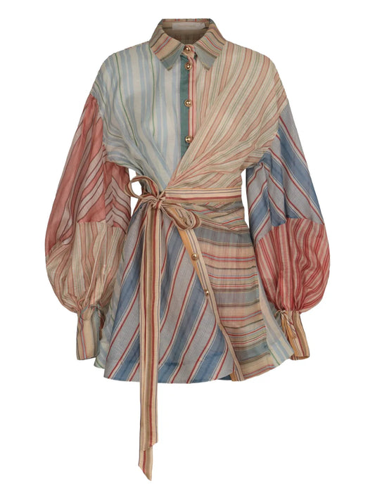 Zimmermann Rebellion Striped Puff Sleeve Mini Dress — Same as shown — Size XS — Front View