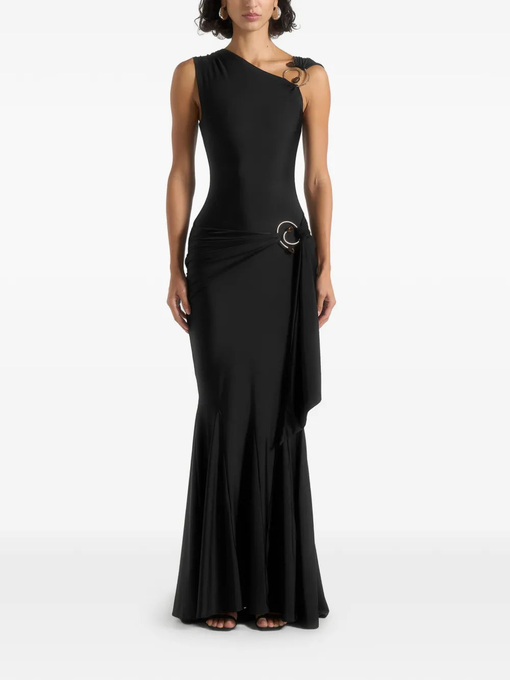 Maniere De Voir Rania Draped Gown — Black/ Red — Size XS — Front View