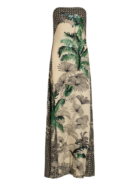 Johanna Ortiz Simbologia Floral Sequin Maxi Dress — Beige — Size XS — Front View