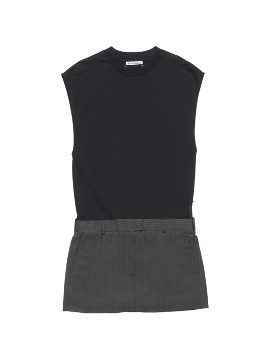 Acne Studios Cotton Panelled Mini Dress — Black/ Grey/ Silver — Size XS — Front View