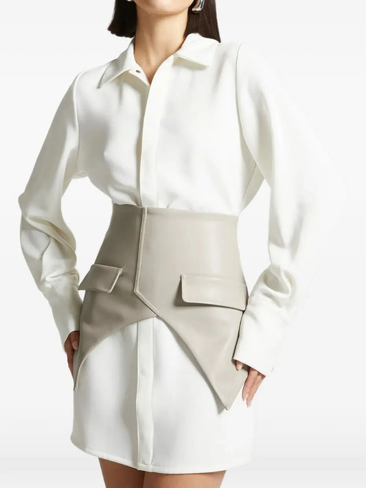 Maniere De Voir Corset Shirt Dress — White — Size XS — Front View