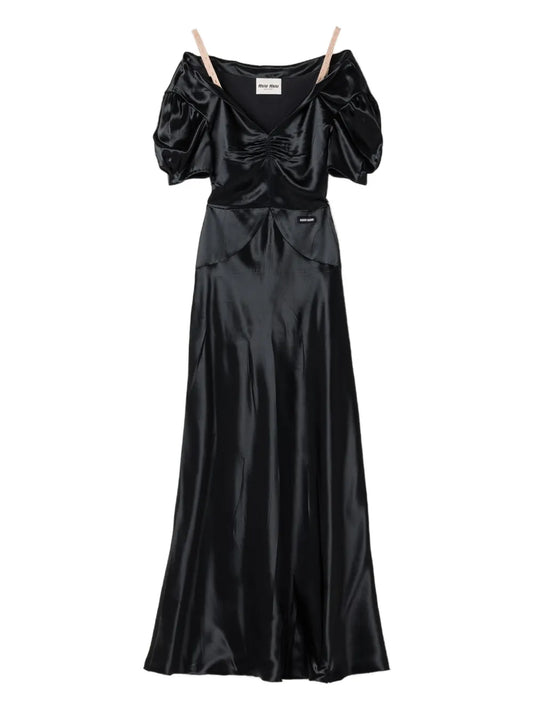 Miu Miu Satin Effect Maxi Dress — Black — Size XS — Front View