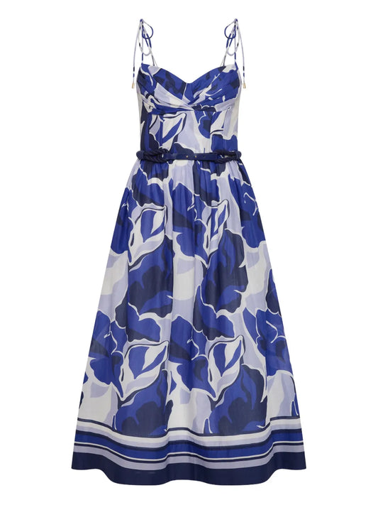 Rebecca Vallance Paros Floral Print Midi Dress — Blue — Size XS — Front View