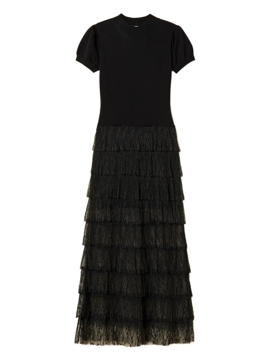 Twinset Plumetis Lace Knit Dress — Black/ Red — Size XS — Front View
