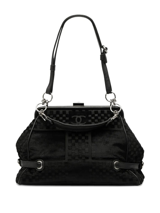 Chanel Pre Owned 2005 2006 Cc Check Embossed Velvet Belted Side Frame Bag Shoulder Bag — Same as shown — Size One Size — Front View