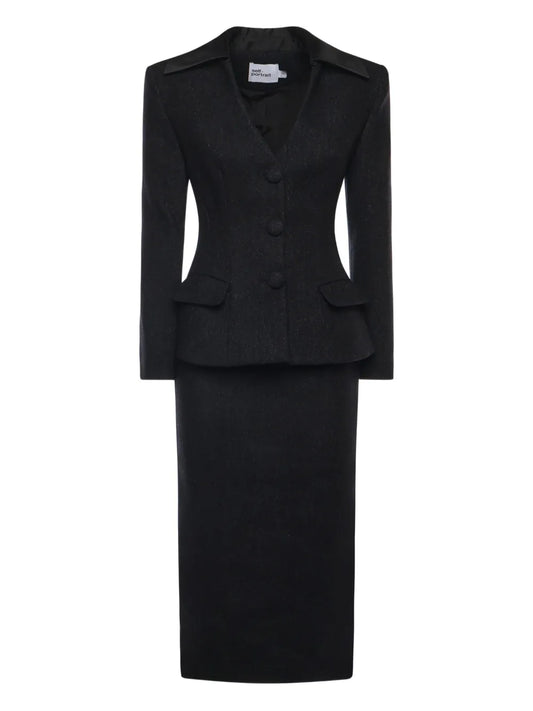 Self Portrait Long Sleeve Midi Dress — Black — Size XL — Front View