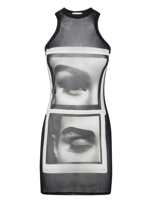 Jean Paul Gaultier Face Print Mini Dress — Black/ White — Size XS — Front View