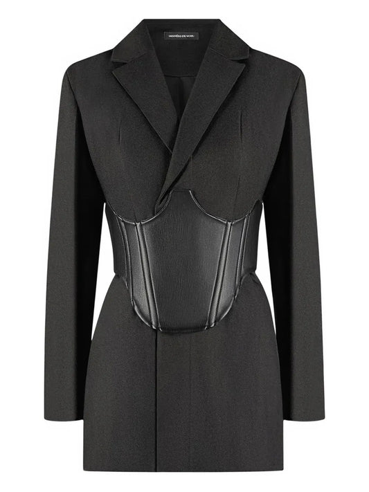 Maniere De Voir Reversible Corset Blazer Mini Dress — Black — Size S — Front View