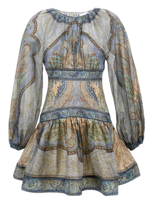 Zimmermann Wanderlust Mini Dress — Blue — Size S — Front View