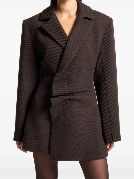 Maniere De Voir Sylvie Blazer Mini Dress — Brown — Size XXS — Front View