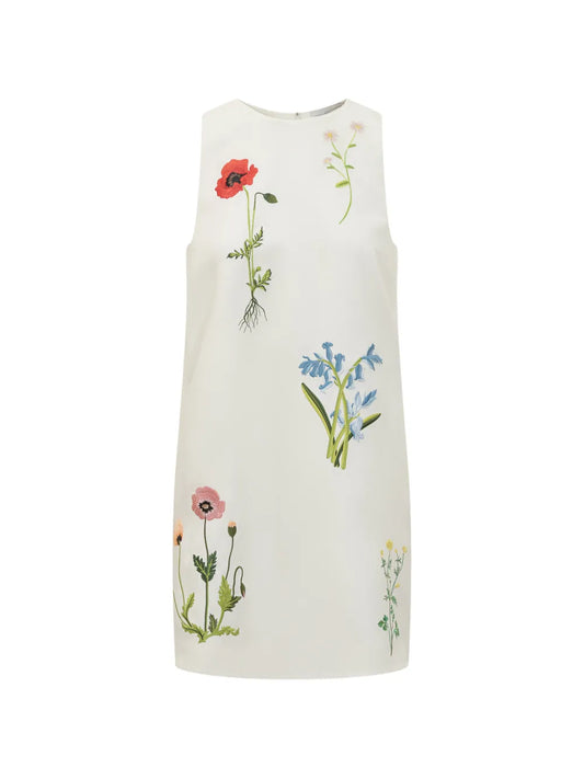 Stella Mccartney Floral Embroidered Dress — White/ Red — Size XS — Front View
