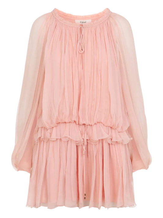 Chloe Ruffled Silk Dress — Red — Size XS — Front View