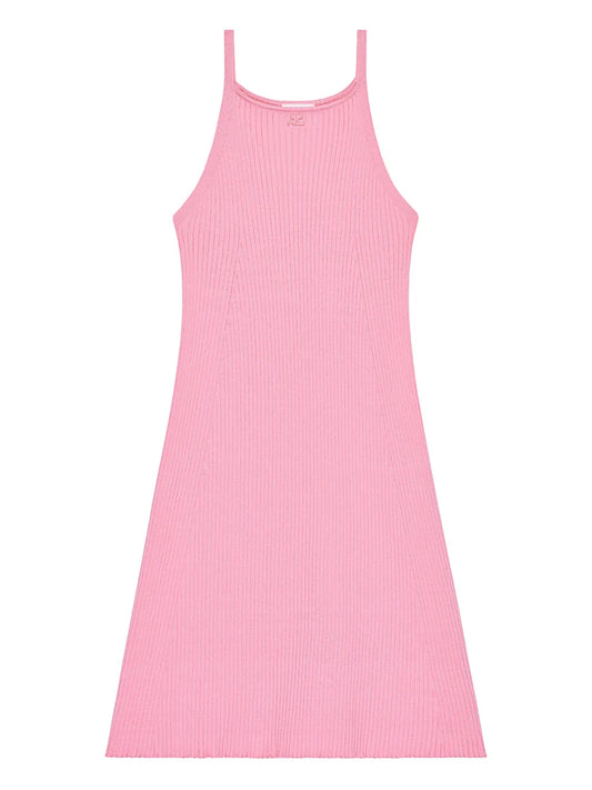 Courreges Ribbed Knit A Line Mini Dress — Pink — Size XXS — Front View