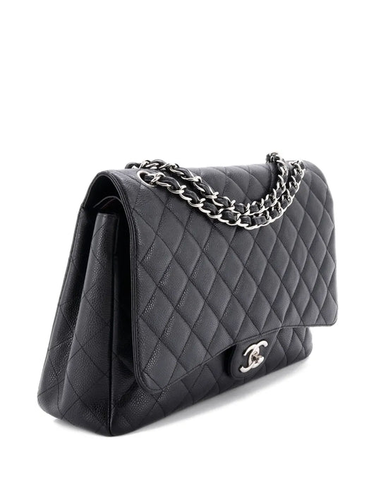Chanel Pre Owned Classic Double Flap Bag Quilted Caviar Maxi Shoulder Bag — Same as shown — Size One Size — Front View