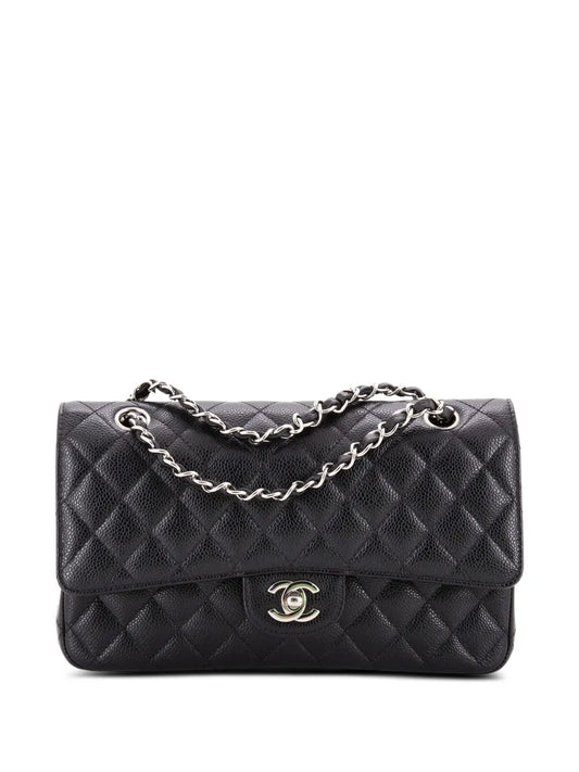 Chanel Pre Owned Classic Double Flap Bag Quilted Caviar Medium Shoulder Bag — Same as shown — Size One Size — Front View