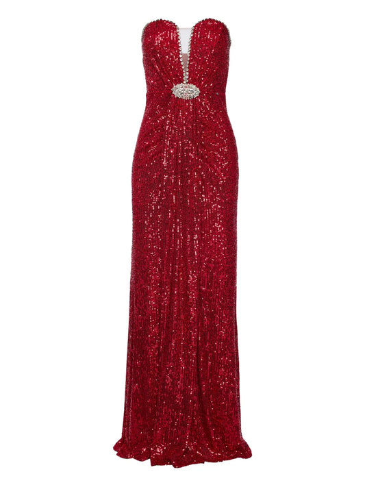 Nissa Sequined Embellished Maxi Dress — Red — Size S — Front View