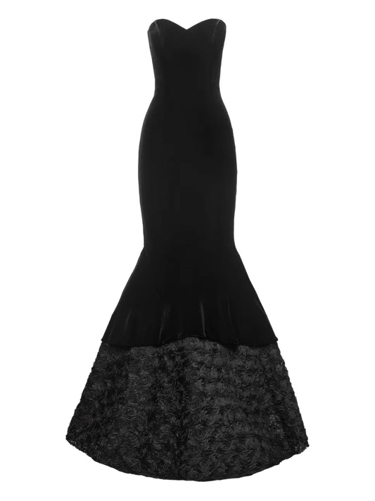 Nissa Strapless Floral Maxi Dress — Black — Size S — Front View