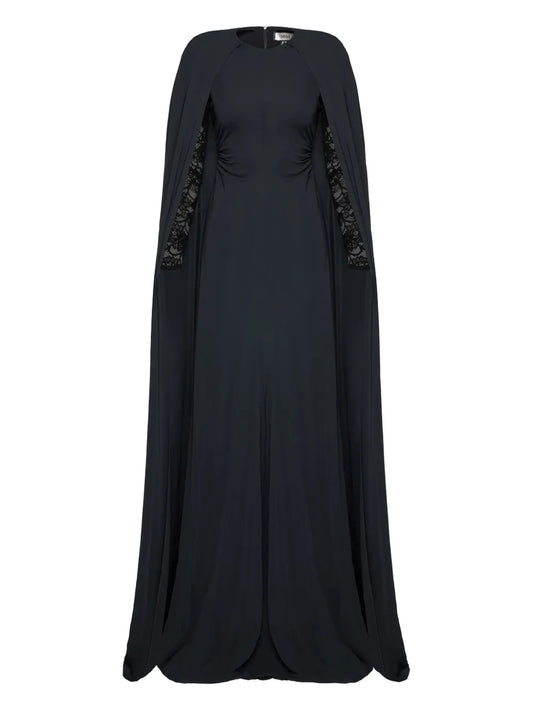 Nissa Lace Cape Maxi Dress — Black — Size XS — Front View
