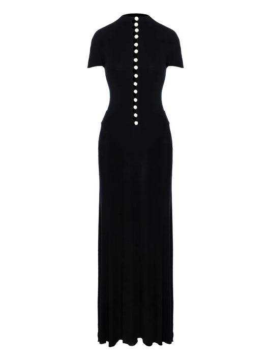 Manuri Mia Pearl Embellished Maxi Dress — Black — Size XS — Front View