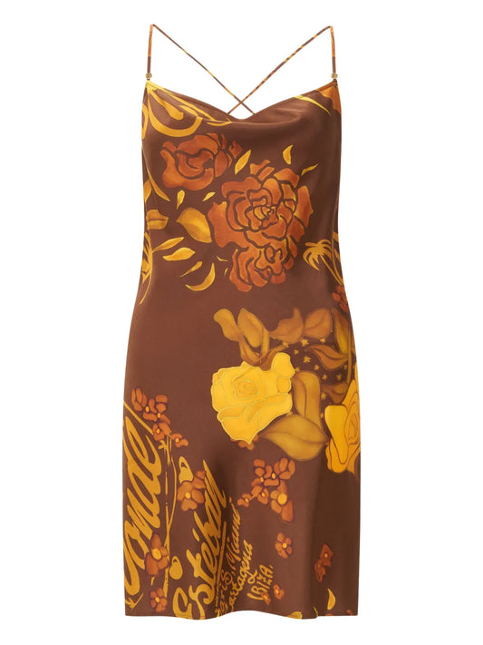 Donde Esteban Veranera Floral Print Mini Dress — Brown — Size XS — Front View