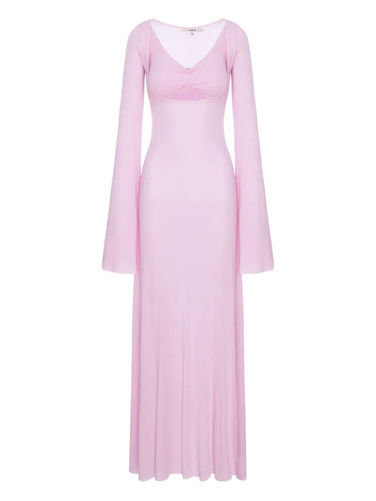 Manuri V Neck Long Sleeve Maxi Dress — Red/ Pink — Size XS — Front View